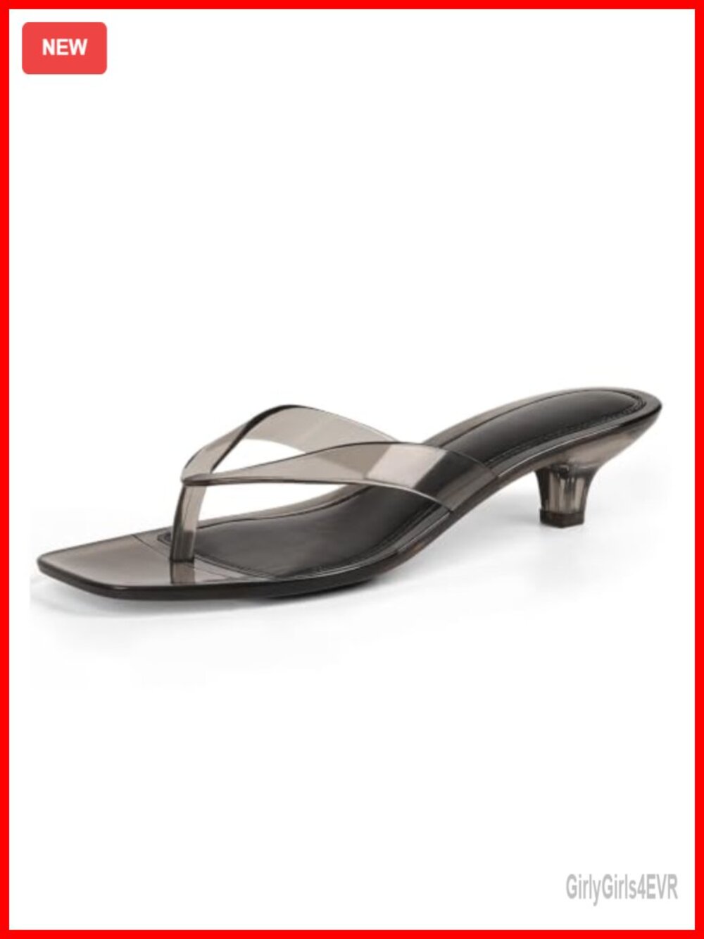 Clear Jelly Kitten Heels Square Open Toe Thong Sandals